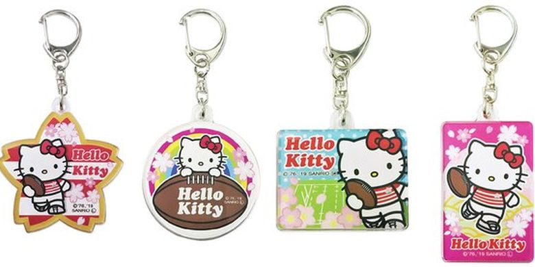 “Gantungan Kunci Akrilik Hello Kitty Tim Rugbi Jepang” (800 yen) *4 jenis