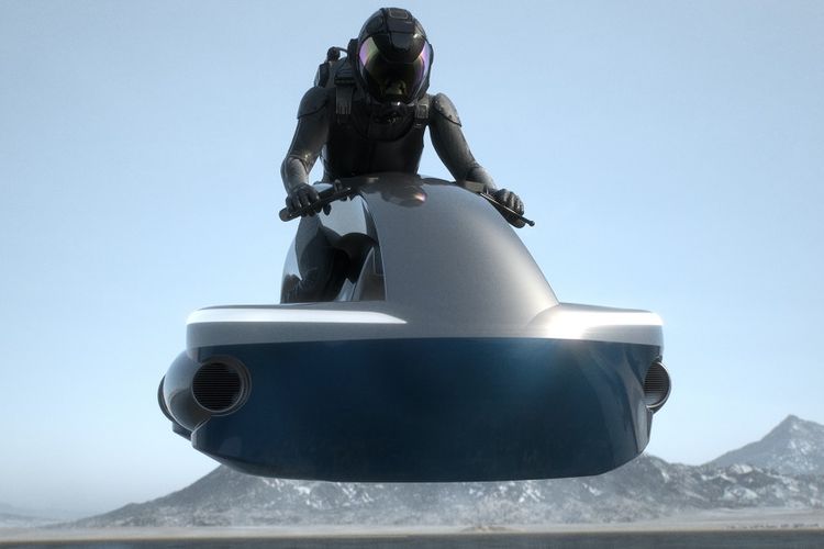 Konsep sepeda motor terbang atau Hoverbike yang dikembangkan perusahaan yang berbasis di Tokyo, ALI Technologies.