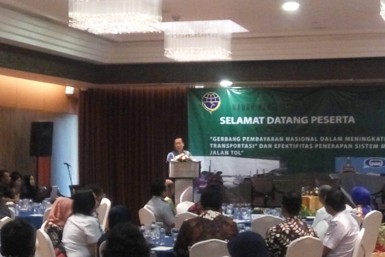Kepala Badan Litbang Perhubungan, Sugihardjo saat memberi sambutan dalam sebuah diskusi di Jakarta, Senin (3/12/2018).
