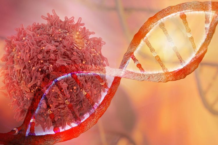 Ilustrasi sel dan DNA kanker.