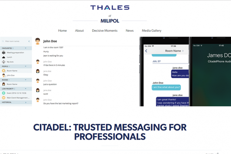 Aplikasi Citadel buatan perushaan asal Perancis Thales yang mirip antarmuka WhatsApp