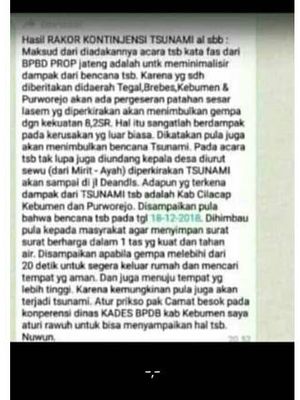 Beredar pesan yang mengabarkan adanya gempa bermagnitudo 8,2 di beberapa daerah di Jawa Tengah.