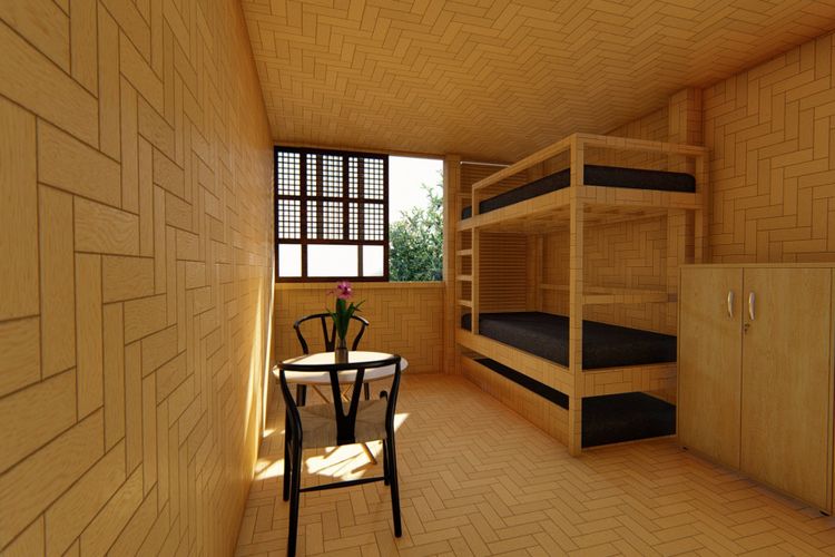 Bilah dan panel bambu dirancang secara modular, sehingga dapat dibangun dalam waktu singkat. 