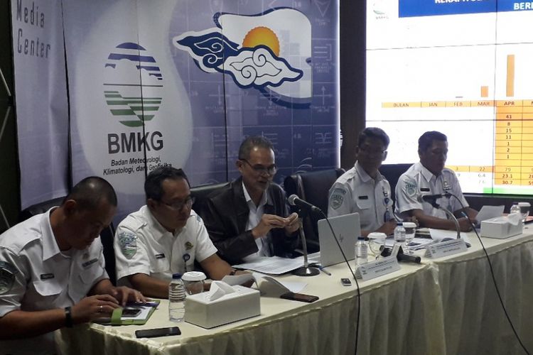 Konferensi pers prakiraan musim kemarau 2019 di Kantor BMKG, Rabu (6/3/2019).