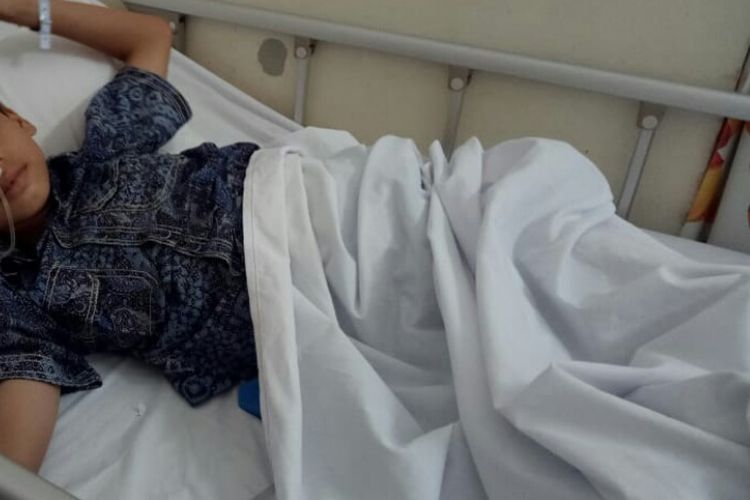 Muhammad Calvin Borsitzki, anak SD yang ditabrak mobil pickup tengah menjalani perawatan di Rumah Sakit Umum Siloam, Karawaci, Kabupaten Tangerang, Jumat (30/8/2019).