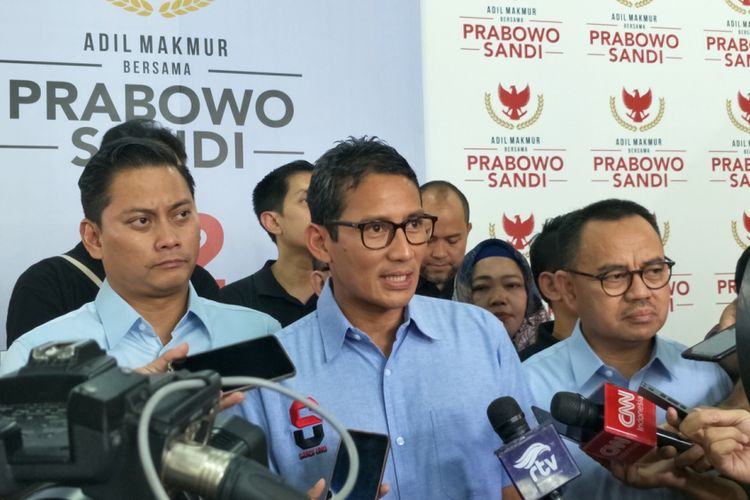 Calon wakil presiden nomor urut 02 Sandiaga Uno di media center pasangan Prabowo-Sandiaga, Jalan Sriwijaya, Jakarta Selatan, Rabu (27/2/2019).