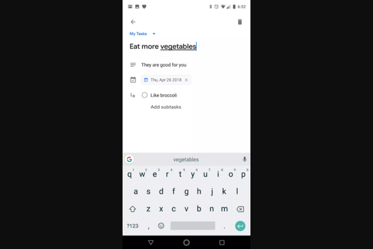 Tampilan aplikasi Google Task versi Mobile