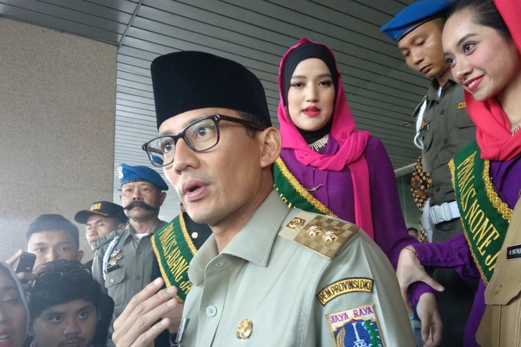 Wakil Gubernur DKI Jakarta Sandiaga Uno di Kantor Wali Kota Jakarta Selatan, Selasa (22/5/2018).