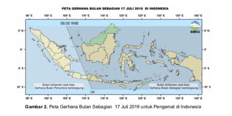 Peta Gerhana Bulan Sebagian 17 Juli 2019 di Indonesia.