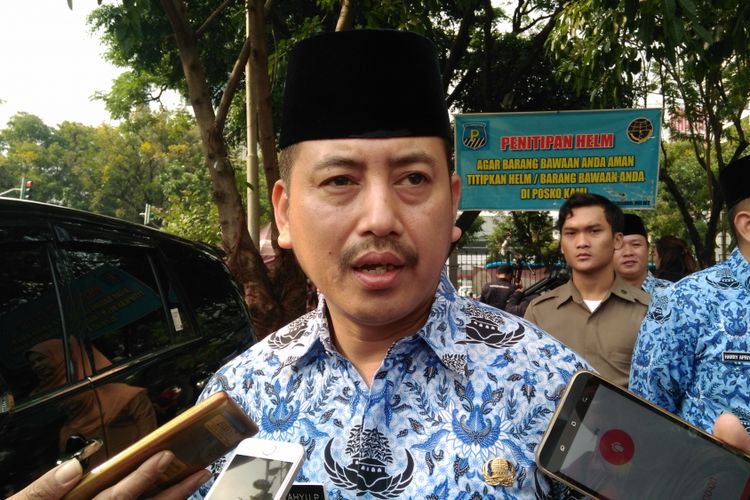 Kepala Satpol PP DKI Jakarta Yani Wahyu di Lapangan IRTI, Kawasan Monas, Jakarta Pusat, Selasa (19/9/2017).