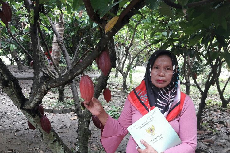 Nurnani, salah seorang petani Kakao di Kelurahan Lalombaa, Kecamatan Kolaka, Sulawesi Tenggara penerima sertifikat tanah gratis dari pemerintah.
