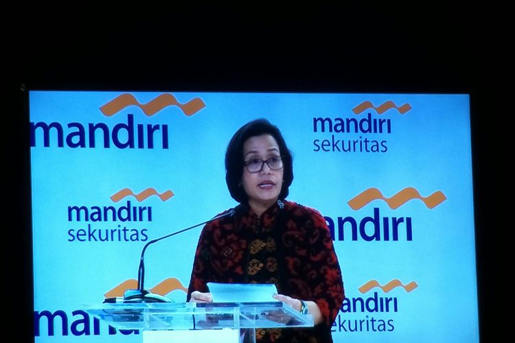 Menteri Keuangan Sri Mulyani Indrawati saat menjadi pembicara di acara Mandiri Investment Forum di Jakarta, Rabu (7/2/2018).