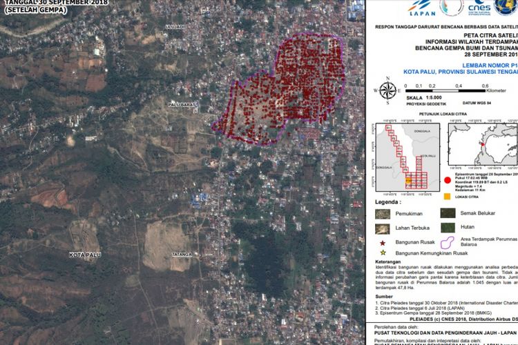 Data satelit menunjukkan 47,8 hektar wilayah Balaroa amblas