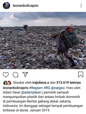 Foto yang diunggah aktor Leonardo Di Caprio yang menyoroti banyaknya sampah di TPST Bantar Gebang, Bekasi, Sabtu (7/9/2019)