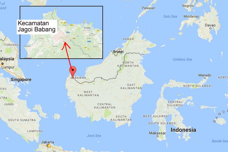 Lokasi Kecamatan Jagoi Babang, Kabupaten Bangkayang, Kalimantan Barat.