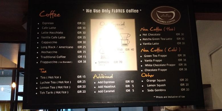 Kafe La Bajo Flores Coffee di Jalan Soekarno Hatta, Kampung Tengah, Labuan Bajo, Kabupaten Manggarai Barat, Nusa Tenggara Timur.