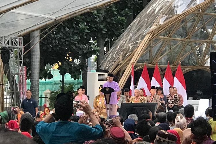  Mendikbud Muhadjir Effendy saat acara Kongres Kebudayaan Indonesia Tahun 2018, di Gedung Kemendikbud, Jakarta Pusat, Minggu (9/12/2018). 