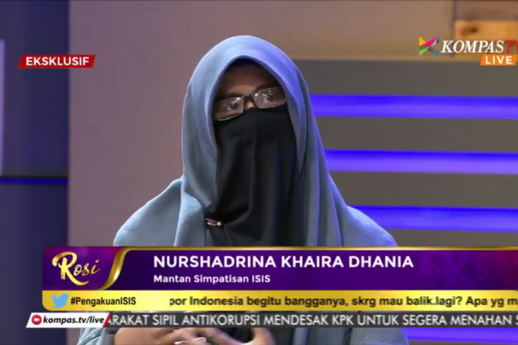 Nurshadrina Khaira Dhania, warga negara Indonesia yang baru saja kembali dari Suriah, berbagi kisah awal mula dirinya bergabung menjadi simpatisan ISIS sejak tahun 2015 yang lalu. 