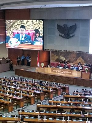 Suasana Rapat Paripurna DPR di Kompleks Parlemen, Senayan, Jakarta, Kamis (22/8/2019).