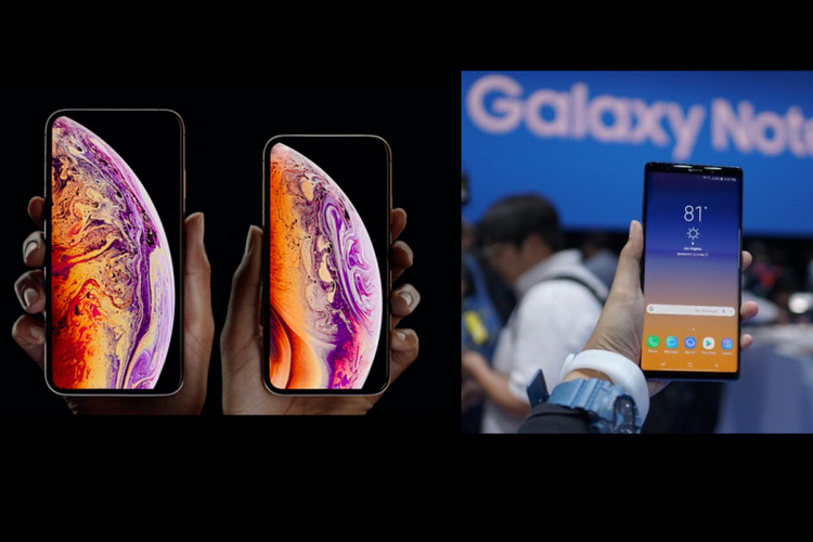 iPhone XS, XS Max (kiri), dan Galaxy Note 9 (kanan)