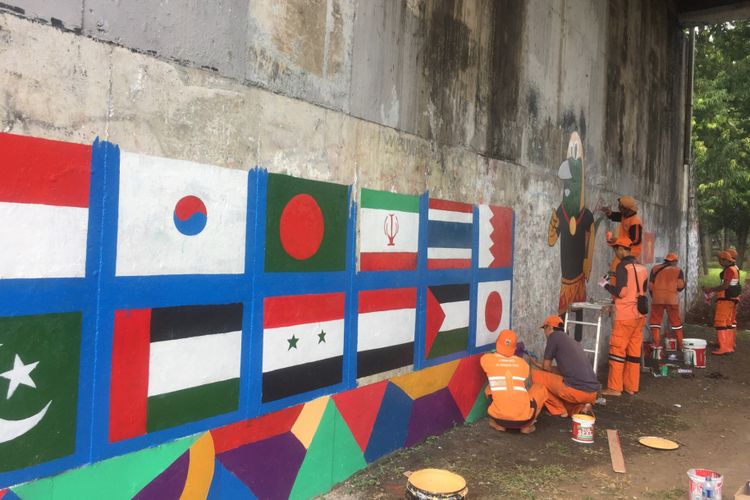 Mural di Bawah Kolong Flyover Universitas Indonesia, Depok, Kamis (26/7/2018).