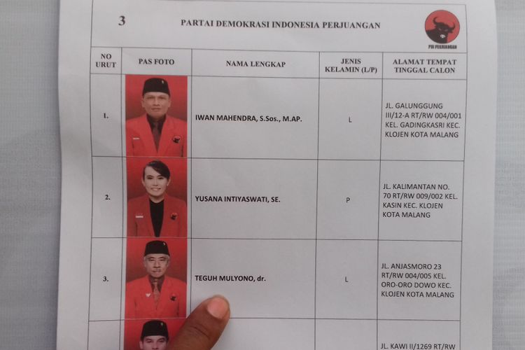 Nama Teguh Mulyono di dalam Daftar Calon Sementara (DCS) Pemilu Legislatif di KPU Kota Malang, Rabu (5/9/2018). Teguh saat ini ditahan KPK karena terlibat dalam korupsi massal di DPRD Kota Malang.