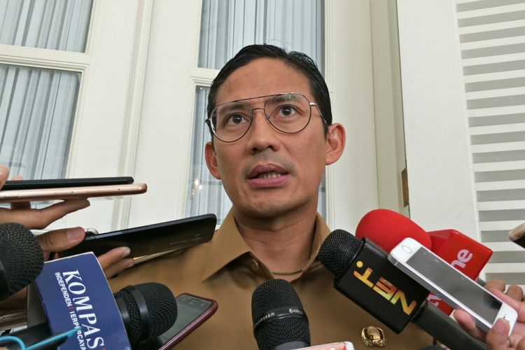 Wakil Gubernur DKI Jakarta Sandiaga Uno di Balai Kota DKI Jakarta, Jalan Medan Merdeka Selatan, Senin (18/12/2017).