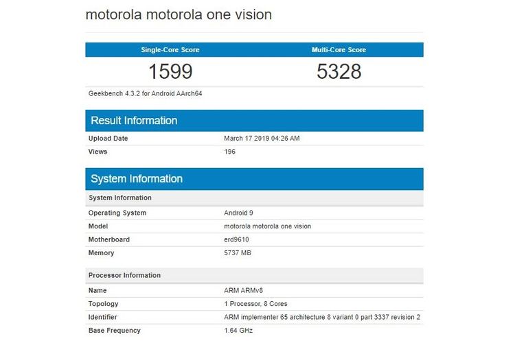 Ilustrasi hasil benchmark Motorola One Vision
