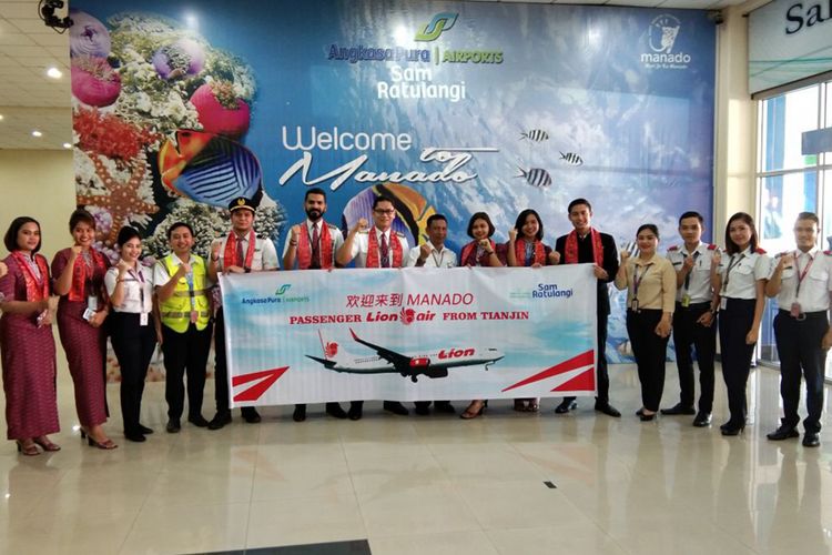 Inaugural Flight rute baru Lion Air, Manado-Tianjin-Manado, Senin (23/7/2018). 