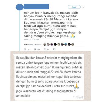 Pesan seputar fenomena Equinox yang beredar di masyarakat.