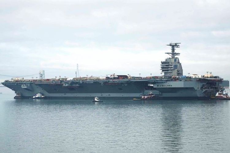 USS Gerald R Ford, kapal induk super milik Amerika Serikat yang akan beroperasi tahun depan.