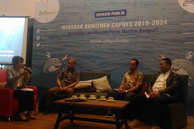 Diskusi publik LSM EcoNusa bertajuk Menakar Komitmen Capres 2019-2024, Masihkah Laut Menjadi Poros Maritim Bangsa di kawasan Menteng, Jakarta Pusat, Selasa (12/2/2019). 