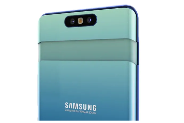 Render Galaxy A90 dengan kamera ganda yang bisa berputar