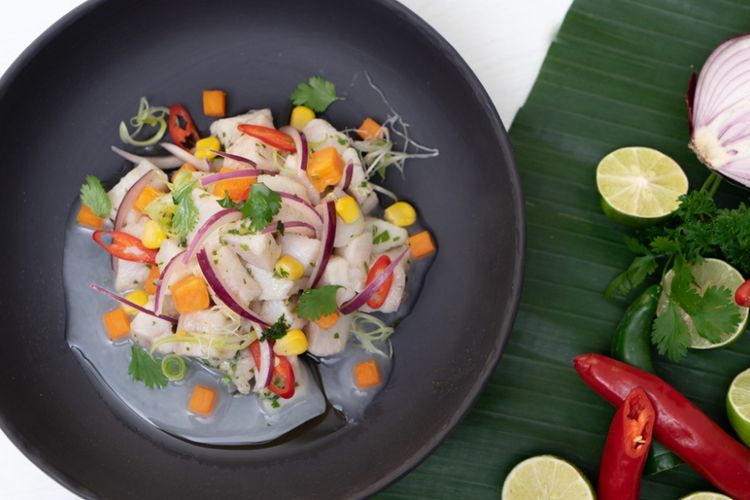 Hidangan ceviche otentik dari Peru, di hotel Gran Melia, Senin (20/8/2018).