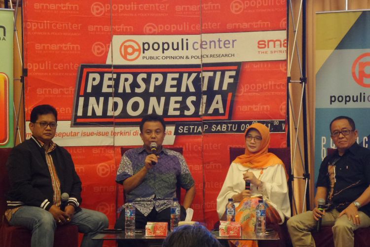Diskusi Perspektif Indonesia bersama Populi Center dan Smart FM di Menteng, Jakarta Pusat, Sabtu (29/7/2017).