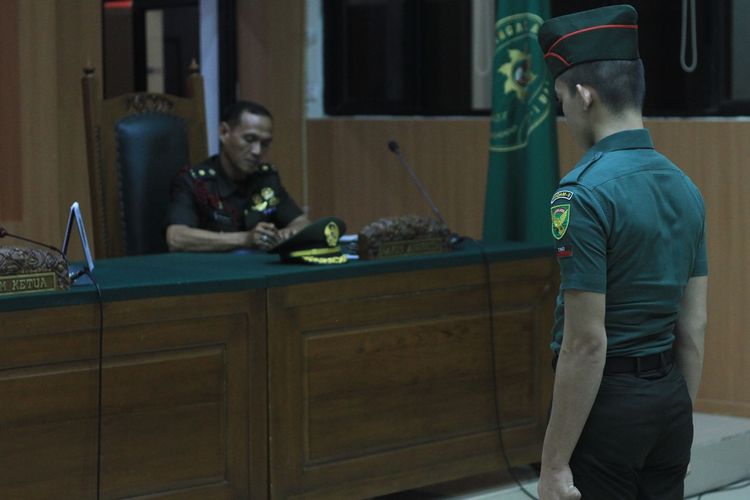 Prada DP saat menjalani sidang dengan agenda replik di Pengadilan Militer I-04 Palembang, Kamis (5/9/2019).