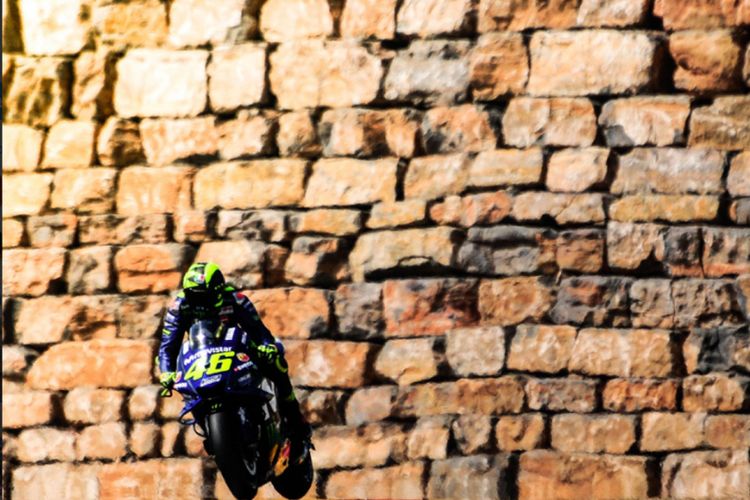 Valentino Rossi dai tim Movistar Yamaha di GP Aragon, Jumat (21/9/2018)