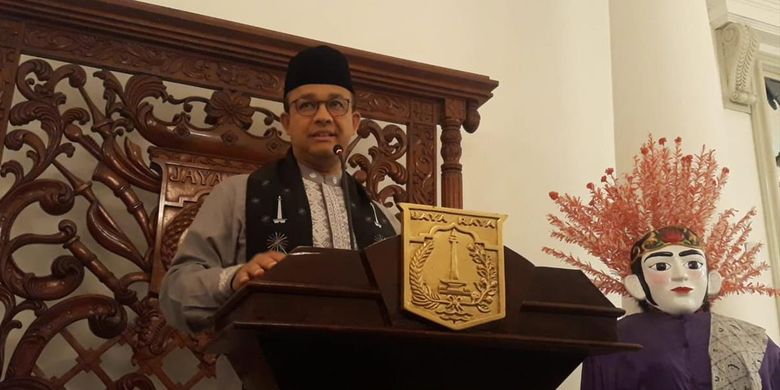 Gubernur DKI Jakarta Anies Baswedan di Balairung, Balai Kota, Jakarta Pusat, Jumat (19/7/2019)