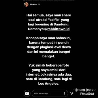 Unggahan Instastory Kiswinar.