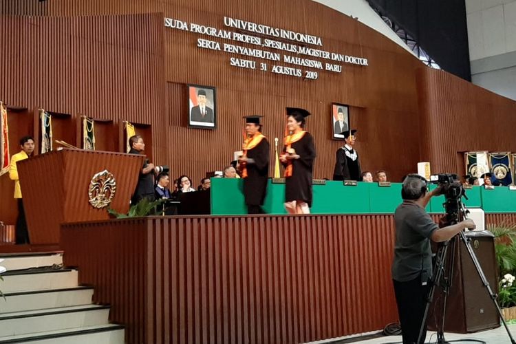 Upacara wisuda Universitas Indonesia (UI) semester genap tahun akademik 2018/2019 di Balairung UI, Kampus Depok, Sabtu (31/8/2019).