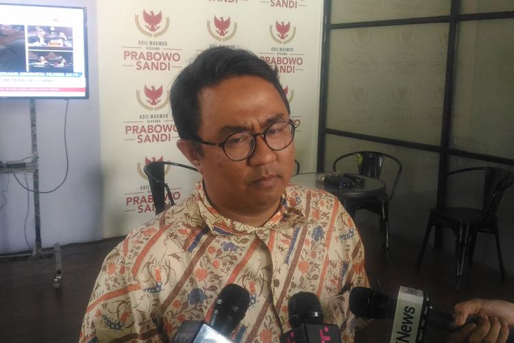 Juru Bicara Badan Pemenangan Nasional (BPN), Miftah Sabri,di Media Centre, Jalan Sriwijaya, Jakarta Selatan, Rabu (19/6/2019).  