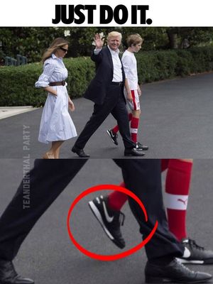 Meme soal Trump yang menunjukkan sang anak, Baron Trump memakai sepatu Nike