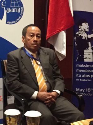 Gubernur Lemhanas Agus Widjojo dalam Jakarta Geopolitical Forum, di Jakarta, Jumat (19/5/2017).  