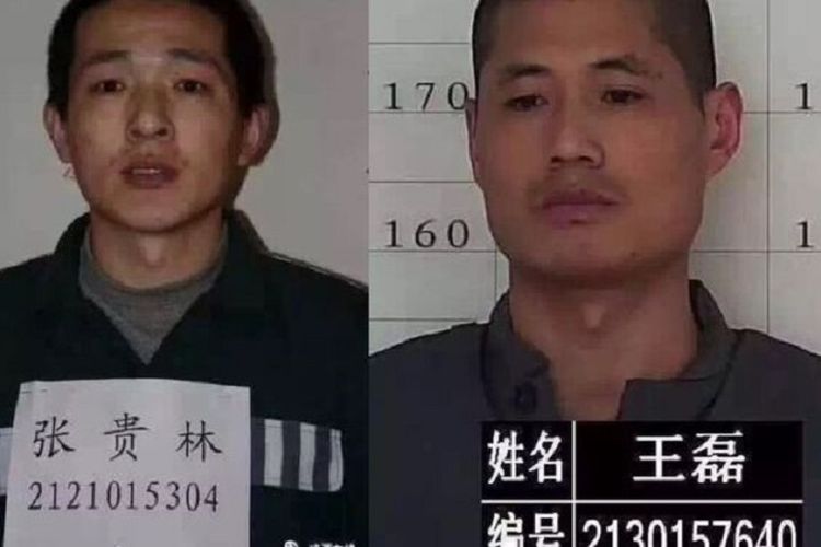 Zhang Guilin (kiri) dan Wang Lei (kanan) berhasil melarikan diri dari LP Lingyuan di provinsi Liaoning, China.