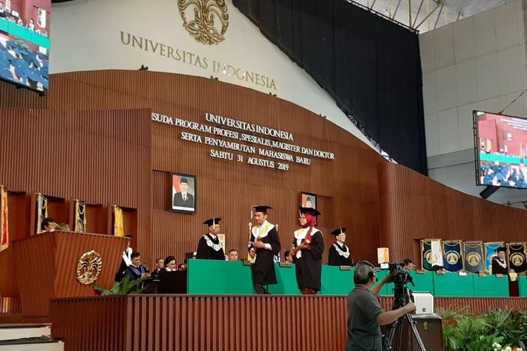 Upacara wisuda Universitas Indonesia (UI) semester genap tahun akademik 2018/2019 di Balairung UI, Kampus Depok, Sabtu (31/8/2019).
