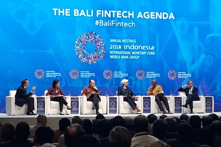 Dialog The Bali Fintech Agenda yang merupakan rangkaian Perteumuan Tahunan IMF-Bank Dunia 2018 di Nusa Dua, Bali, Kamis (11/10/2018).