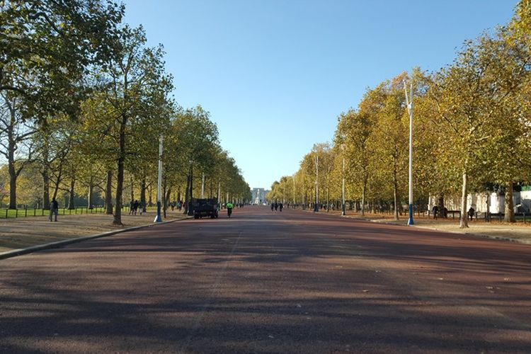 The Mall adalah jalan kerajaan yang membentang lurus dari Admiralty Arch di seberang Trafalgar Square hingga bundaran di halaman depan Buckingham Palace.