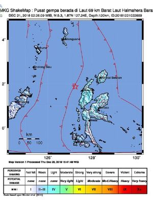 Peta guncangan gempa Halmahera Utara