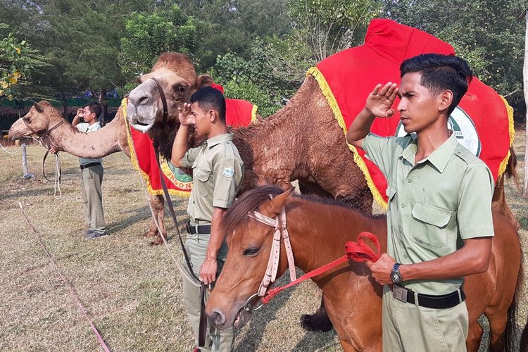 Suasana upacara bendera di Taman Safari Batang Dholpin Center memperingati HUT ke 74 RI di Batang Jawa Tengah.