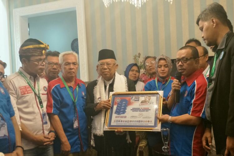 Calon wakil presiden nomor urut 01 Maruf Amin menerima dukungan dari Konfederasi Serikat Pekerja Seluruh Indonesia (KSPSI), Kamis (27/12/2018). 